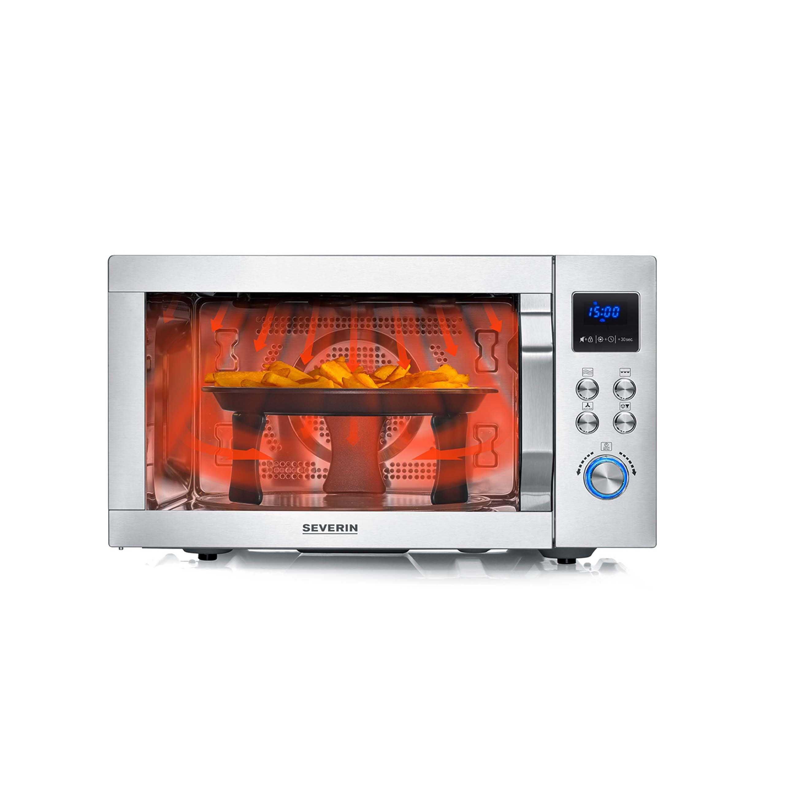 SEVERIN 4-in-1 Mikrowelle „Crispy Wave“, Heißluft-Funktion bis 230°C, Heißluftfritteuse, Mikrowelle, Backofen & Grill, 95 min Timer, max. 2150 W Leistung, 25L, Silber/Edelstahl, MW 7982 4-in-1 mit Air Fry Funktion