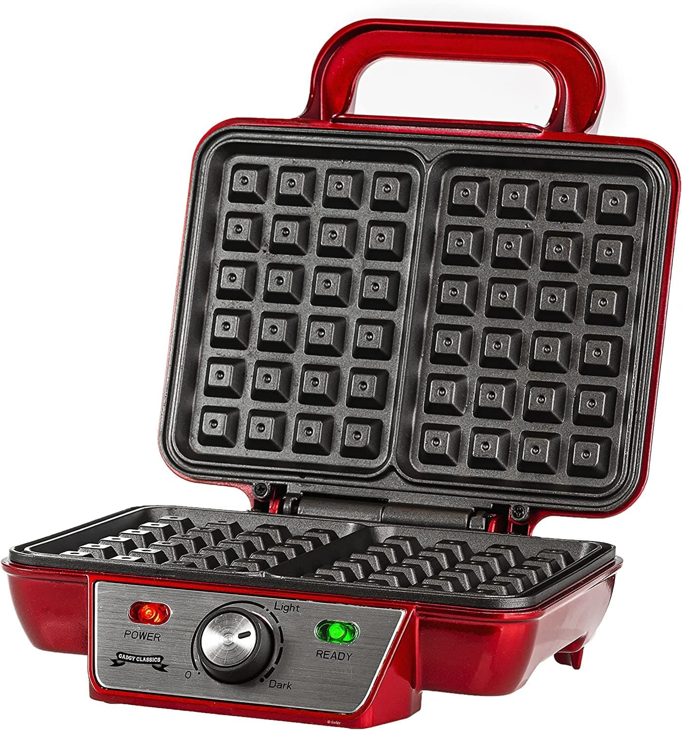 Gadgy Belgisches Waffeleisen, 1000W für 2 Belgische Waffeln, 23 x 16,8 cm, verstellbare Temperatur, LED-Anzeige, sicherer, hitzefester Griff, Ideal für köstliche Party-Desserts und Frühstückswaffeln Rot