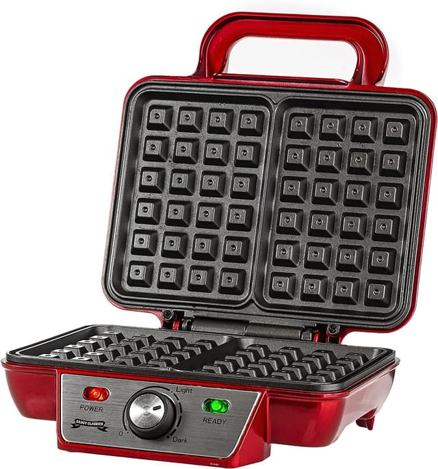 Gadgy Belgisches Waffeleisen, 1000W für 2 Belgische Waffeln, 23 x 16,8 cm, verstellbare Temperatur, LED-Anzeige, sicherer, hitzefester Griff, Ideal für köstliche Party-Desserts und Frühstückswaffeln Rot