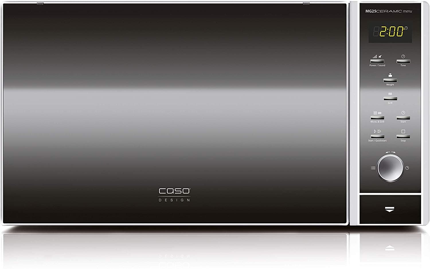 CASO MG25 Ceramic menu, 2-in-1 Mikrowelle mit Grill | Boden mit Mikrowellenreflektor, kein Drehteller, Grillrost für 2 Ebenen, 900 W, 1000 W Grill, 25 L, Sound on/off, Edelstahl verspiegelt, Edelstaahl 25 Liter