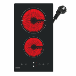 WEHIMO Glaskeramikkochfeld 2 platten, Domino Glaskeramikkochfeld, 29.5cm, 3000W, 2 Kochzonen (1800W+1200W), 9 Heizstufen, Berührungssteuerung, Kindersicherung, 1-99min Timer, Geeignet für Alle Töpfe 2-Zonen 3000W