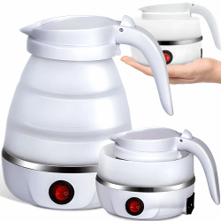 Retoo Wasserkocher Faltbarer 0,6 Liter Silikon Camping Reisewasserkocher Edelstahlboden Wasserkanister Tragbarer 750 W Teekocher für Outdoor Wan-dern Survival Weiß