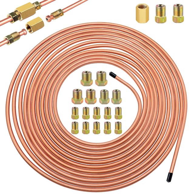 mxuteuk 3/16 Zoll x 25 Fuß Bremsleitungs-Kit flexible Kupferlegierung Bremsleitungsspulen mit 18 umgekehrten Erweiterungsanschlüssen und 1 Stecker nach SAE-Standard