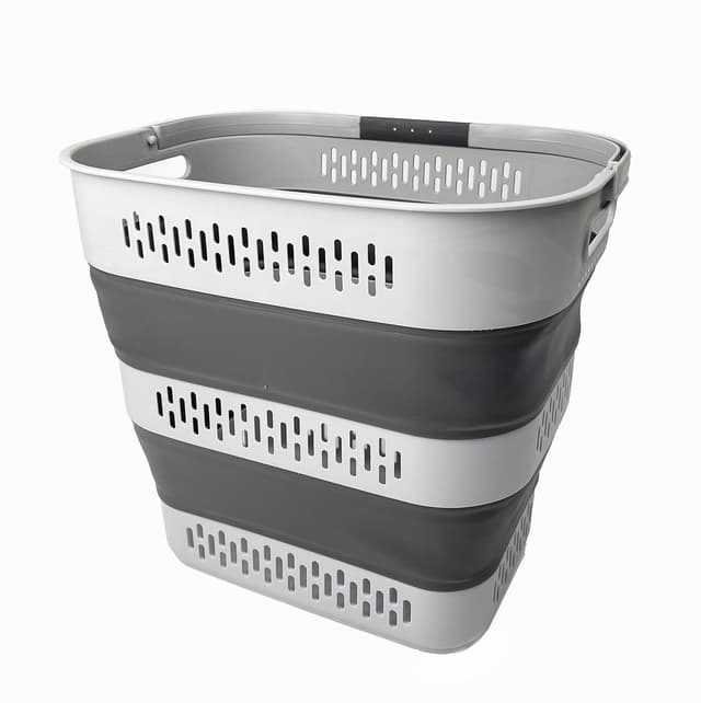 SAMMART 40L Zusammenklappbarer Wäschekorb aus Kunststoff mit Griffen – faltbarer Pop-Up-Aufbewahrungsbehälter/Organizer – tragbarer Wäschesammler – platzsparend (1, Grau) 1 Grau
