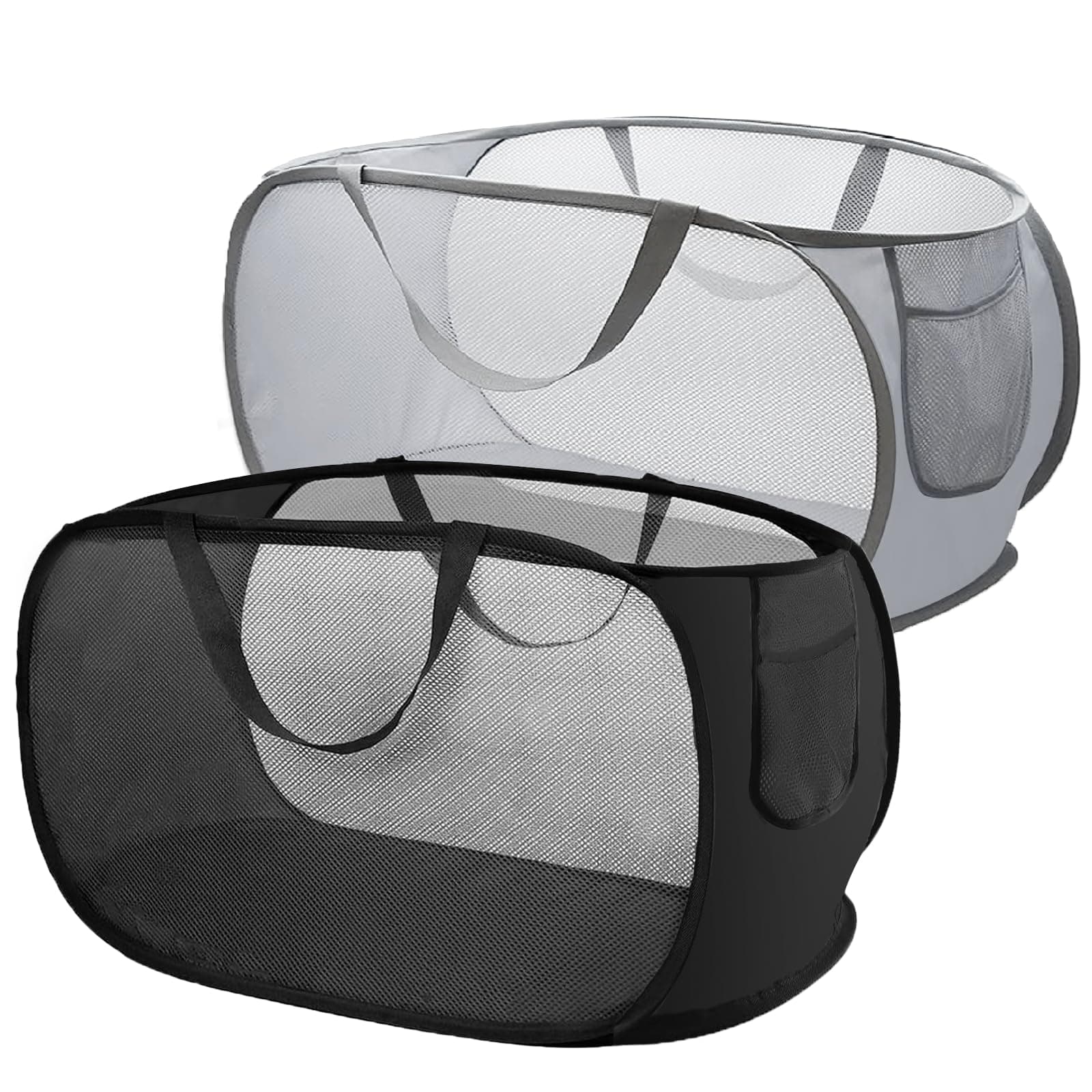 2 Stück Wäschekorb Faltbar,75L Wäschesammler Klappbar mit Griffen,Laundry Basket Tragbar für Bad Camping Reisen,Schwarze und Graue Farben (Schwarz + Grau)