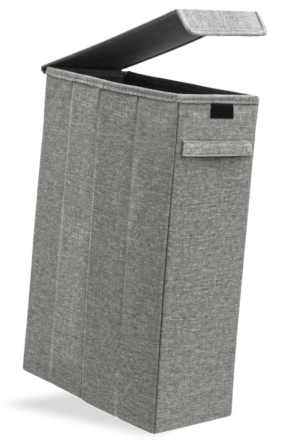 DuneDesign 20 cm Schmaler Wäschekorb mit Deckel - 50L Stabiler Holzrahmen - 20x40x60 Wäschesammler Schmal - Wäschetonne mit Deckel Grau - Wäschebox für Schmutzwäsche - Wäsche Nischenregal 20 cm Breit Nischenkorb