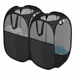 SYVOFOX 2 Stück Faltbarer Wäschekorb 36 * 36 * 56 Cm, Wäschekorb Klappbar Wäschetonne mit Henkel, Wäschebox aus Mesh Aufbewahrungskorb für Kinderzimmer College Dorm Camping Und Reisen (Schwarz)