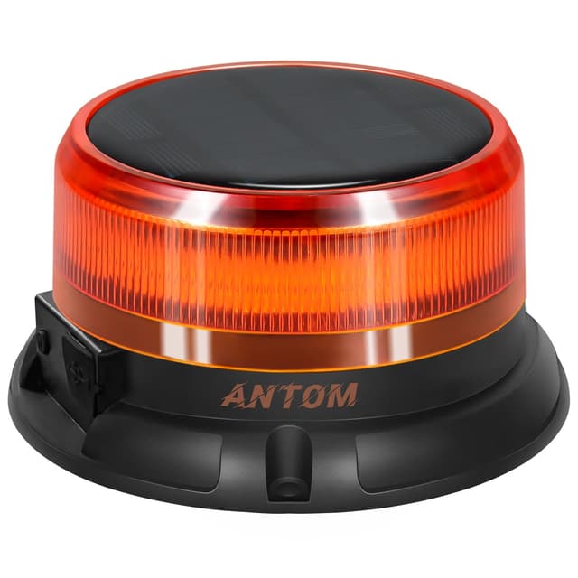 AnTom Rundumleuchte Akku Solarenergie mit 9 Blitzmustern, 12V 24V Gelb Warnleuchte LED Magnet mit Kabel und USB-Kabel für Auto, LKW, Traktor, Golfwagen, SUV，Notfallfahrzeuge und Baustellen