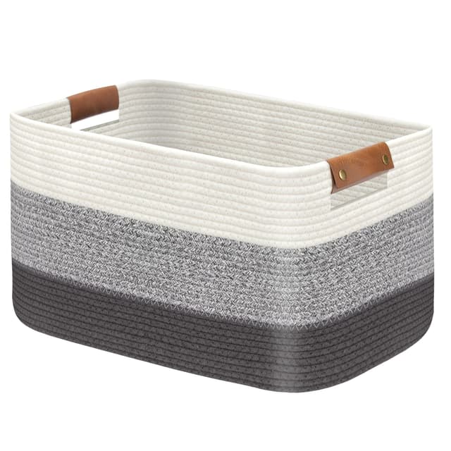 Goodheim Wäschekorb Groß, Wäschesammler Aufbewahrungskorb Geflochten，Faltbarer Korb mit Henkel für Decken Spielzeug Kinderzimmer，Laundry Baskets 55 x 38 x 30 cm, Farbverlauf Grau 63L Farbverlauf Grau