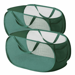 xiaoxiaozhijia 2 Stück Pop Up Wäschekorb Faltbarer,36 * 36 * 58 cm,Wäschekorb Klappbar Mit Henkel,Netzwaschbeutel für Kinderzimmer College Dorm Camping Und Reisen (Green)