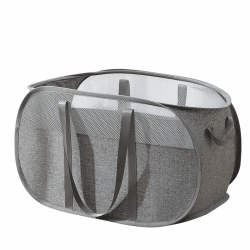 RunFar shop Pop Up Wäschekorb Faltbarer Wäschekorb Wäschetonne Wäschekorb klappbar mit Griff laundry basket Aufbewahrungskorb für Kinderzimmer Camping Und Reisen 65L Positives Ion Grau