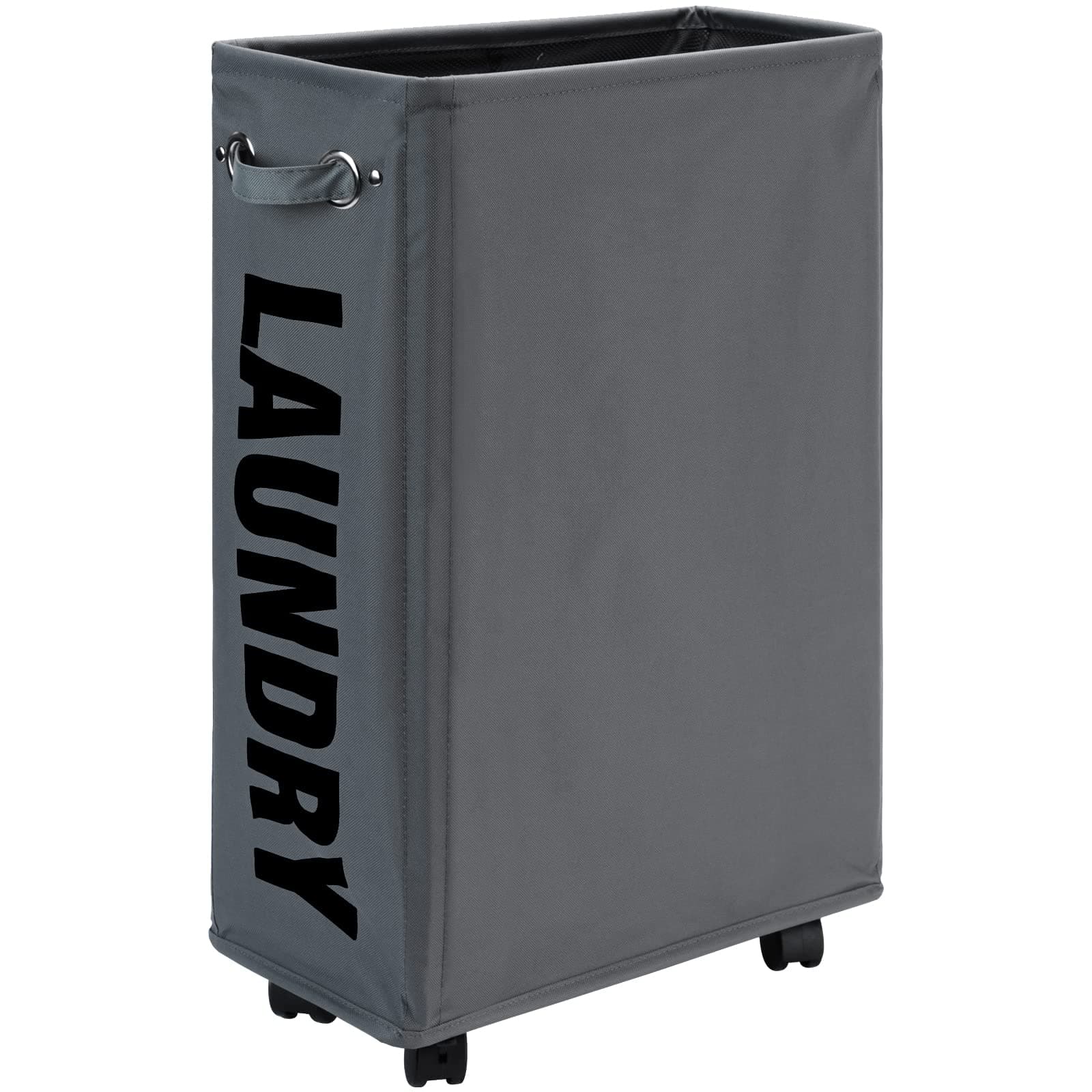 DOKEHOM 25-Inches Slim Wäschekorb auf Rollen, Zusammenklappbarer Rollender Wäschekorb, Faltbare schmale Eckaufbewahrung (Dunkelgrau) Dunkelgrau/M Slim Plus 25"