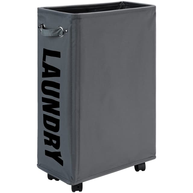 DOKEHOM 25-Inches Slim Wäschekorb auf Rollen, Zusammenklappbarer Rollender Wäschekorb, Faltbare schmale Eckaufbewahrung (Dunkelgrau) Dunkelgrau/M Slim Plus 25"