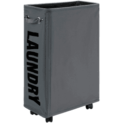 DOKEHOM 25-Inches Slim Wäschekorb auf Rollen, Zusammenklappbarer Rollender Wäschekorb, Faltbare schmale Eckaufbewahrung (Dunkelgrau) Dunkelgrau/M Slim Plus 25"