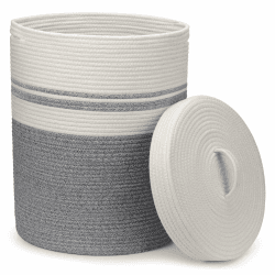 Goodheim Faltbarer Wäschekorb mit Deckel, Wäschesammler - Wäschekörbe, Körbe geflochten, groß & XXL, weiß, Baumwollkorb -Aufbewahrungskorb groß (Grau,37 x 52cm) 55L Grau mit Deckel Angebot bei HelloDeals