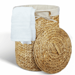 Casa Mina® Wäschesammler mit Deckel D30 x H45cm hoch I Atmungsaktiver Wäschekorb geflochten aus 100% Naturfaser I Robuster Wäschesammler mit Griffen & waschbarem Innensack I Wäschekörbe - Manila Nature 30 x 45cm | 20 Lit. Angebot bei HelloDeals