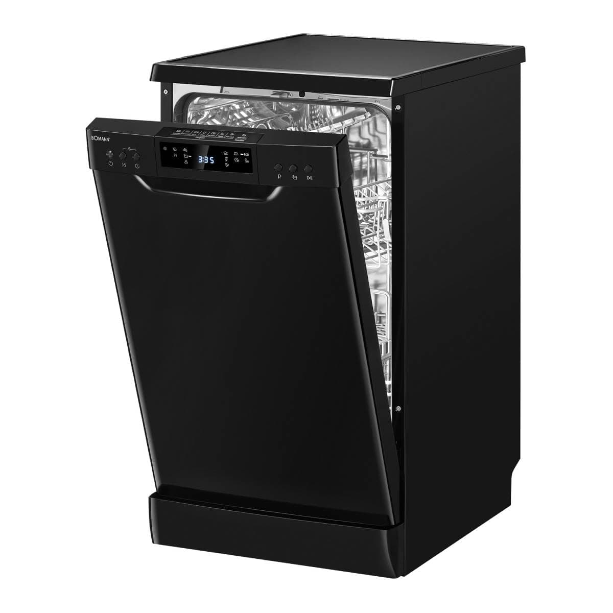 Bomann Geschirrspüler 45 cm, 10 Maßgedecke, Spülmaschine Stand o. Unterbau, 7 Programme & 2 Sprühebenen, Dishwasher mit Startvorwahl, Geschirrspüler unterbaufähig GSP 7418 schwarz Schwarz *Modell 2024*