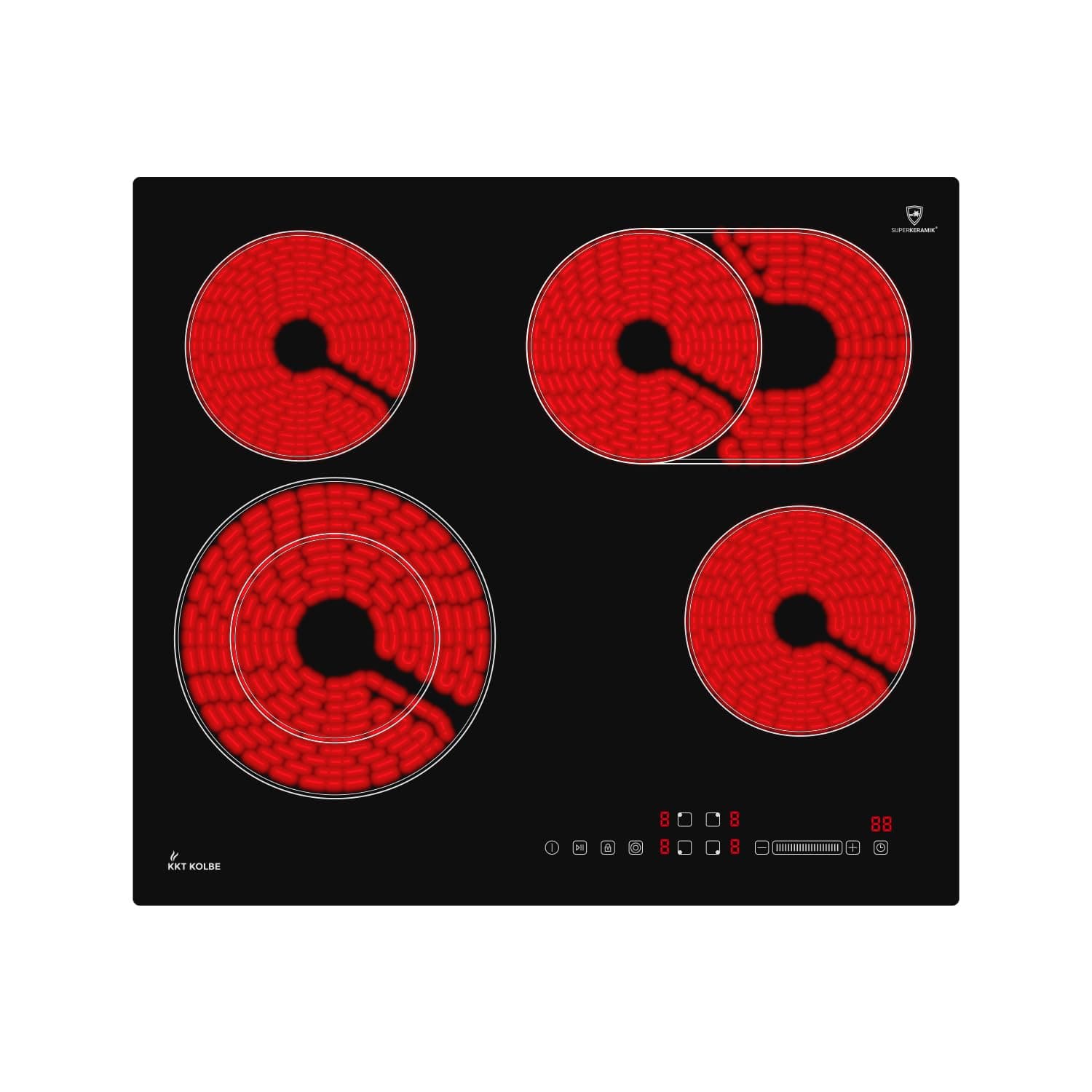 KKT KOLBE Kochfeld Autark Glaskeramik 60 cm | 6,6 kW | 4 Zonen | 9 Stufen | Bräterzone | Dualkochzone | Rahmenlos | Touch Slider | Abschalt-Timer | CH5901RL Glaskeramik Ch5901rl