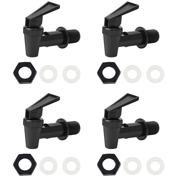4 Stück Kunststoff Getränkespender Zapfhahn, Wasserspender Ersatzzapfen, Ersatzhahn geeignet für Kalte und heiße Getränke, Bierfass, Glas, Kaffee, Saft, Trinkbrunnen,Schwarz und Weiß (Black)