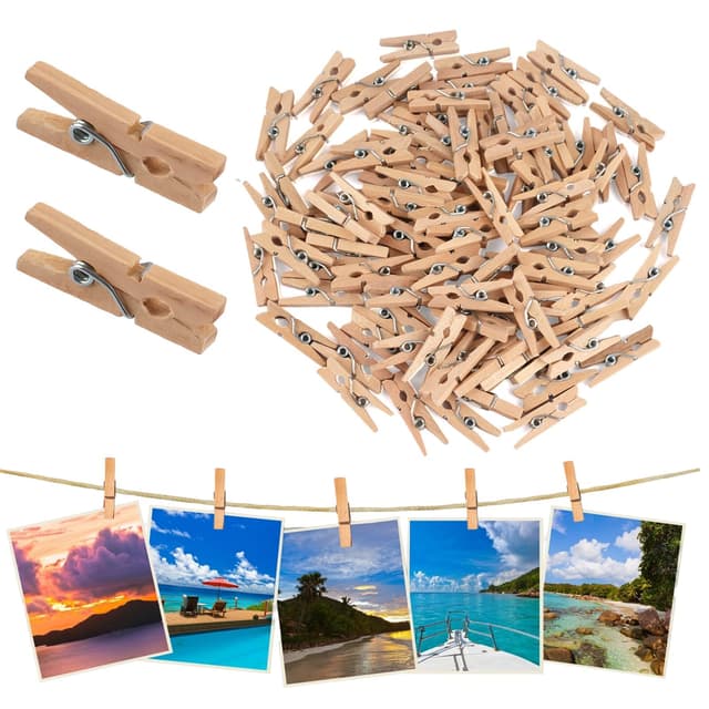100 Stück Holzklammern Klein,25mm Mini Wäscheklammern Holz,Nachhaltiges Holzwäscheklammern für Fotos Aufhängen Postkarten DIY Basteln Deko 100 Holz