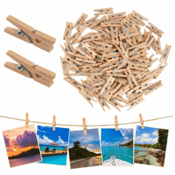 100 Stück Holzklammern Klein,25mm Mini Wäscheklammern Holz,Nachhaltiges Holzwäscheklammern für Fotos Aufhängen Postkarten DIY Basteln Deko 100 Holz