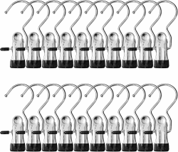 20 Stück Wäscheklammern Edelstahl, Wäsche Haken rutschfest Kleiderbügel Clip 360° Drehbar Stiefelklammern Stiefel Aufhänger Metall Klammern für Hosen Schuhe Handtuch (Schwarz) Angebot bei HelloDeals