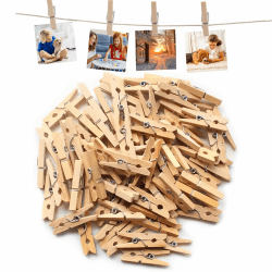 100 Stück Holzwäscheklammern 25 mm - Mini-Wäscheklammern aus Naturholz für Dekorationen und Fotos, Umweltfreundlich, für DIY Fotos Bilder Collagen Postkarten Geschenke