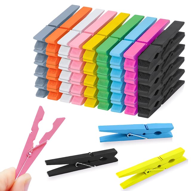HAALII Holz Kleidung Pins, natürliches Holz,farbige Wäscheklammern, Pins für Clip Bilder Fotos, Kleine Bunte Clothepins Clips, Wäscheklammern mit Frühling, 50-Pcs, 7.2cm