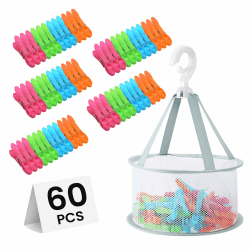 60 Stück Wäscheklammern mit klammerkorb zum aufhängen Korb Box,Windfeste Wäscheklammern Ohne Abdruck,Atmungsaktives Mesh klammerkorb für wäscheklammer sockenklammern für Wäscheleinen,Kleidung,Camping