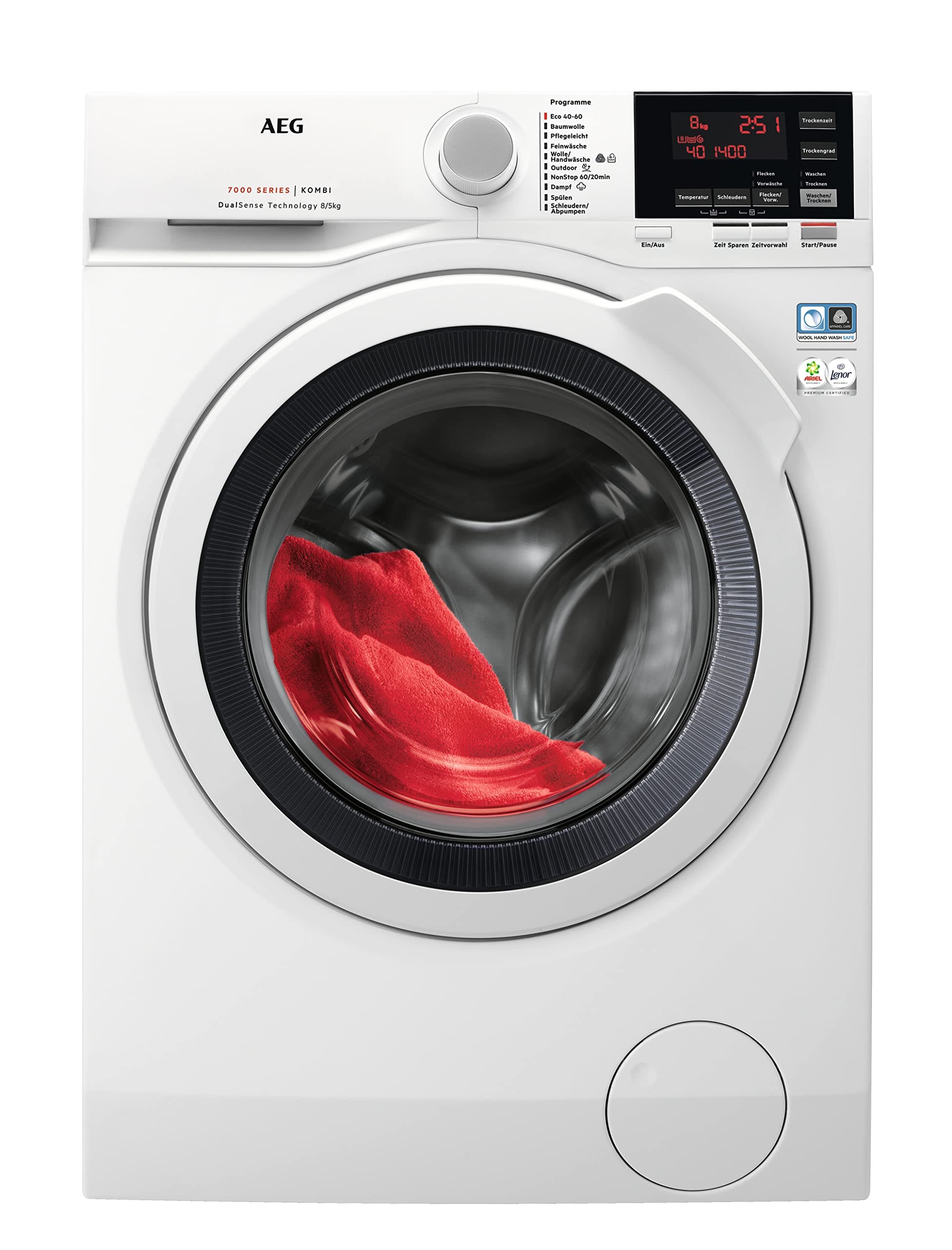 AEG Waschtrockner, DualSense - schonende Pflege, 8 kg Waschen, 5 kg Trocknen, D, energiesparend, Mengenautomatik, Nachlegefunktion, ProSteam – Auffrischfunktion, 1600 U/min, Weiß, L7WBA60680 Serie 7000 D/A | 8kg & 5kg