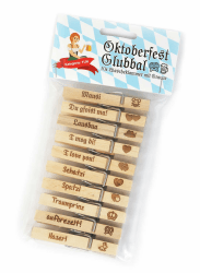 SNEG Oktoberfest Glubbal – 10 Wäscheklammern mit Gravur & Motiv – Edition Fun – Wiesn-Accessoires für Tracht, Party, Firmenfeier & Volksfest – Blau