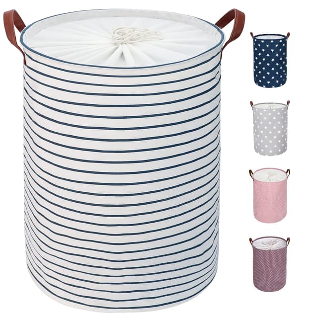 DOKEHOM 18-Inches Faltbare Runde Lagerung Wäschekörbe, Baumwolle (Blau, M) EINWEG Blau 18"/M