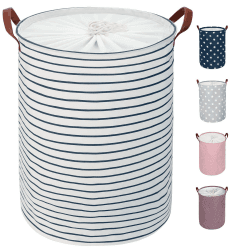 DOKEHOM 18-Inches Faltbare Runde Lagerung Wäschekörbe, Baumwolle (Blau, M) EINWEG Blau 18"/M