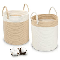 LA BONHEUR Wäschekorb Groß 2 Stücke Laundry Baskets Geflochten Faltbar,mit Griff Handarbeit Wäsche Wäschesammler Aufbewahrung Spielzeug Kinder Aufbewahrungskorb Waschküche, Kinderzimmer,(35cm*40cm) Angebot bei HelloDeals