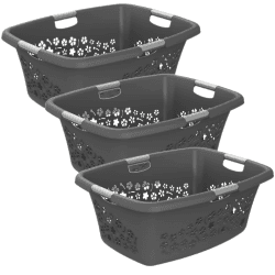 Rotho 3er-Set Wäschekorb Flowers 50l, Kunststoff (PP) BPA-frei, anthrazit, 3x50l, (65,1 x 49 x 26,2 cm)