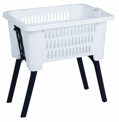 Spetebo Wäschekorb mit klappbaren Füßen 60 x 40 cm - weiß - Stand Wäschebox mit Beinen auf Knopfdruck ausgeklappt - Wäsche Sammler Box Korb stehend