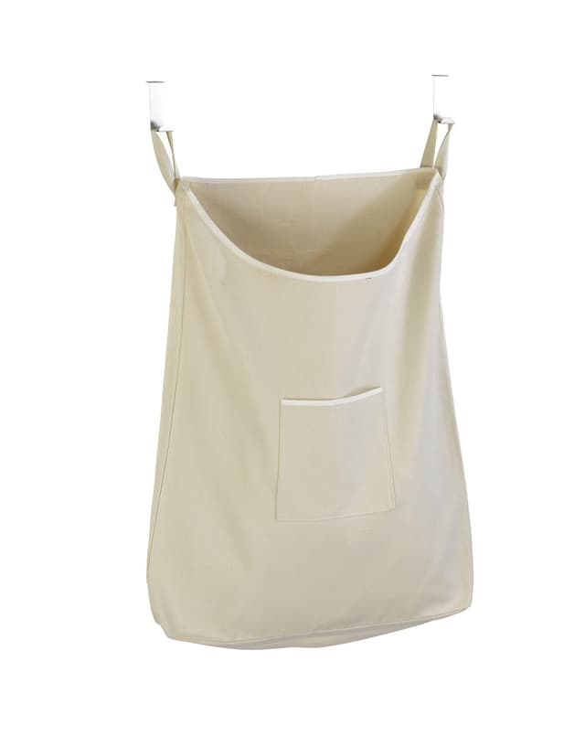 WENKO Über-Tür Wäschesammler Mod. Canguro Beige rostfreien Edelstahlhaken und praktischer Reisverschlussöffnung zur leichten Wäscheentnahme, 65 l Stauraum in einem Fach, (B x H x T): 52 x 81 x 10 cm