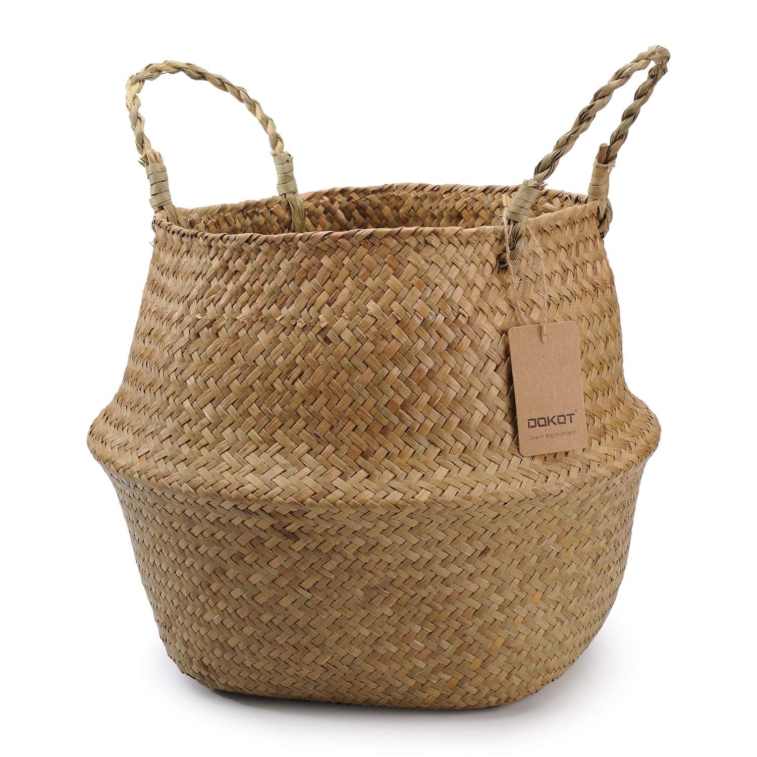 DOKOT Naturkorb Seegras Ablagekorb Blumentopf Gewebt Wäschekorb Mit Griff, Faltbarer Bauchkorb Spielzeug Lagerung Breitester Teil 22 x 20cm Natürlich Angebot bei HelloDeals