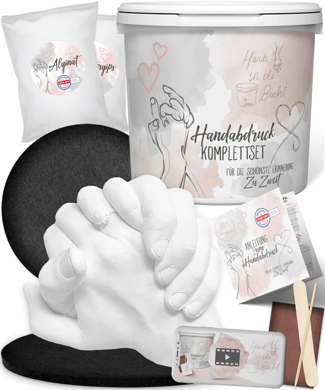 3D Handabdruck Set für Paare Made in Germany mit Sockel Gipsabdruckset Hände Jahrestag Geschenk für Ihn, Pärchen Geschenke Gips Geschenk für Sie, Gipsabdruck Paar