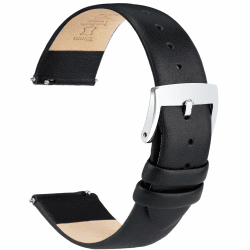 OTTOODY Leder Uhrenarmbänder 12mm 14mm 16mm 18mm 20mm 22mm Armband, Schnellverschluß Eleganten & Ultraweiches Leder Uhrenarmband für Damen Herren, Hochwertige Ersatz Leder Armband für Uhr & Smartwatch Schwarz (Silberne Schnalle) 14mm