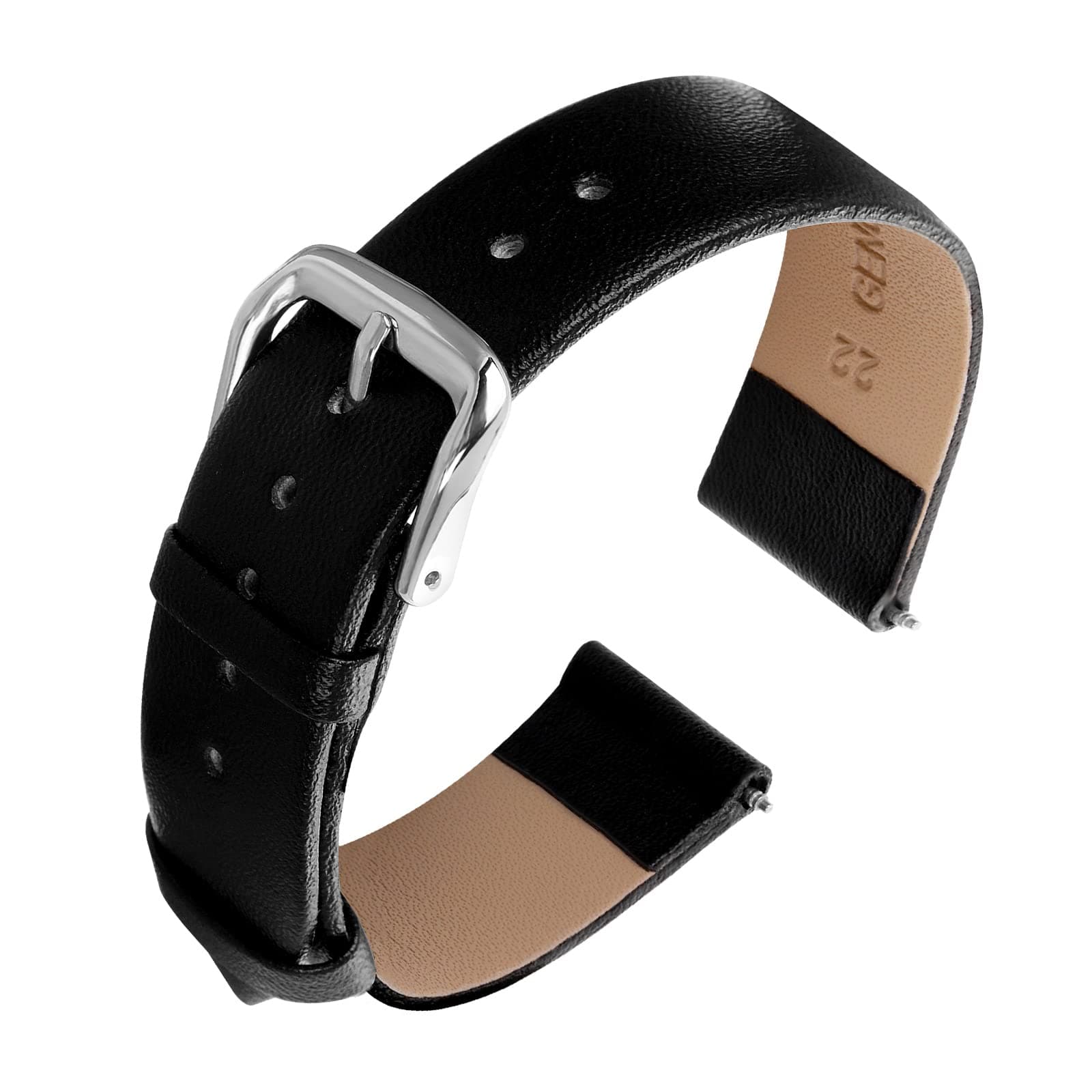 cobee Leder-Uhrenarmbänder, weiches Kalbsleder, Uhrenarmband, Schnellverschluss, Leder-Ersatzarmband für Männer und Frauen, Universal-Uhren, Armband, Edelstahl-Verschluss-Schnalle 18mm Schwarz