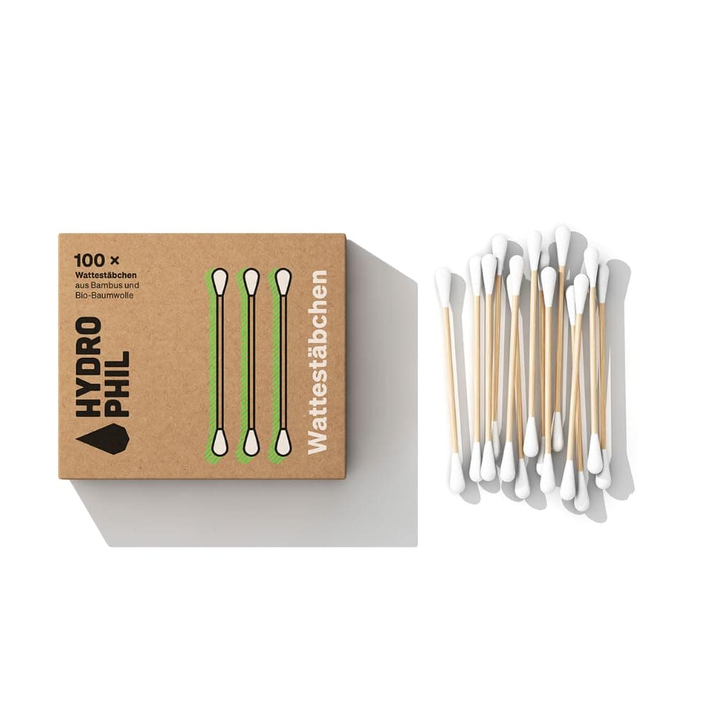 Hydrophil Wattestäbchen aus Bambus - 100 Stück - Nachhaltige Ohrenreiniger ohne Plastik - Nachhaltige Reinigungsstäbchen für Ohrenschmalz-Entfernung und Ohrenreinigung - Q Tips Alternative 100 Stück (1er Pack)