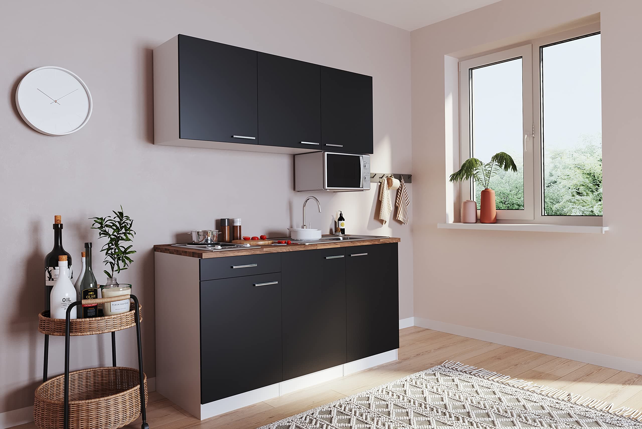 Respekta Luis Küche, Holzwerkstoff, Schwarz, 150 cm Angebot bei HelloDeals