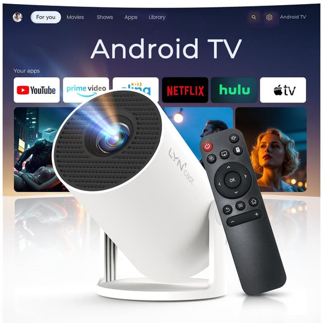 4K 1080P Unterstützt Mini Beamer Projektor Auto Keystone Smart Beamer Android 11 Integrierte Apps Portable Projector mit WiFi 6 Bluetooth 5.4, Kompatibel mit iOS/HDMI/USB LYNCAST OptiBarrel 005 OptiBarrel 005 White