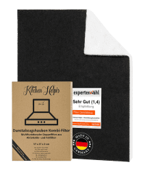 Kitchen Helpis® Dunstabzugshauben-Filter mit AKTIVKOHLE & FETTFILTER, Filter Dunstabzugshaube 57x47 cm [zuschneidbar] - 2 cm dick -, Aktivkohlefilter für Dunstabzugshaube, Kombifilter für Abzugshaube 1 Pc - Doppelfilter