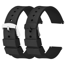 Cobee 2 Stück Silikon Uhrenarmbänder Schnell lösbare Wasserdichte Weiche Uhrenarmbänder mit Schwarzer Oder Silberner Edelstahlschnalle, Kompatibel mit Smart Watch Sportuhren Armbändern Angebot bei HelloDeals