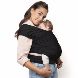 Boba Babytragetuch ab Geburt bis 15 kg - Kuschelweiches & Stützendes Baumwollfrottee, Tragetuch Baby Neugeboren bis Kleinkind, Einfach zu Binden (Schwarz)