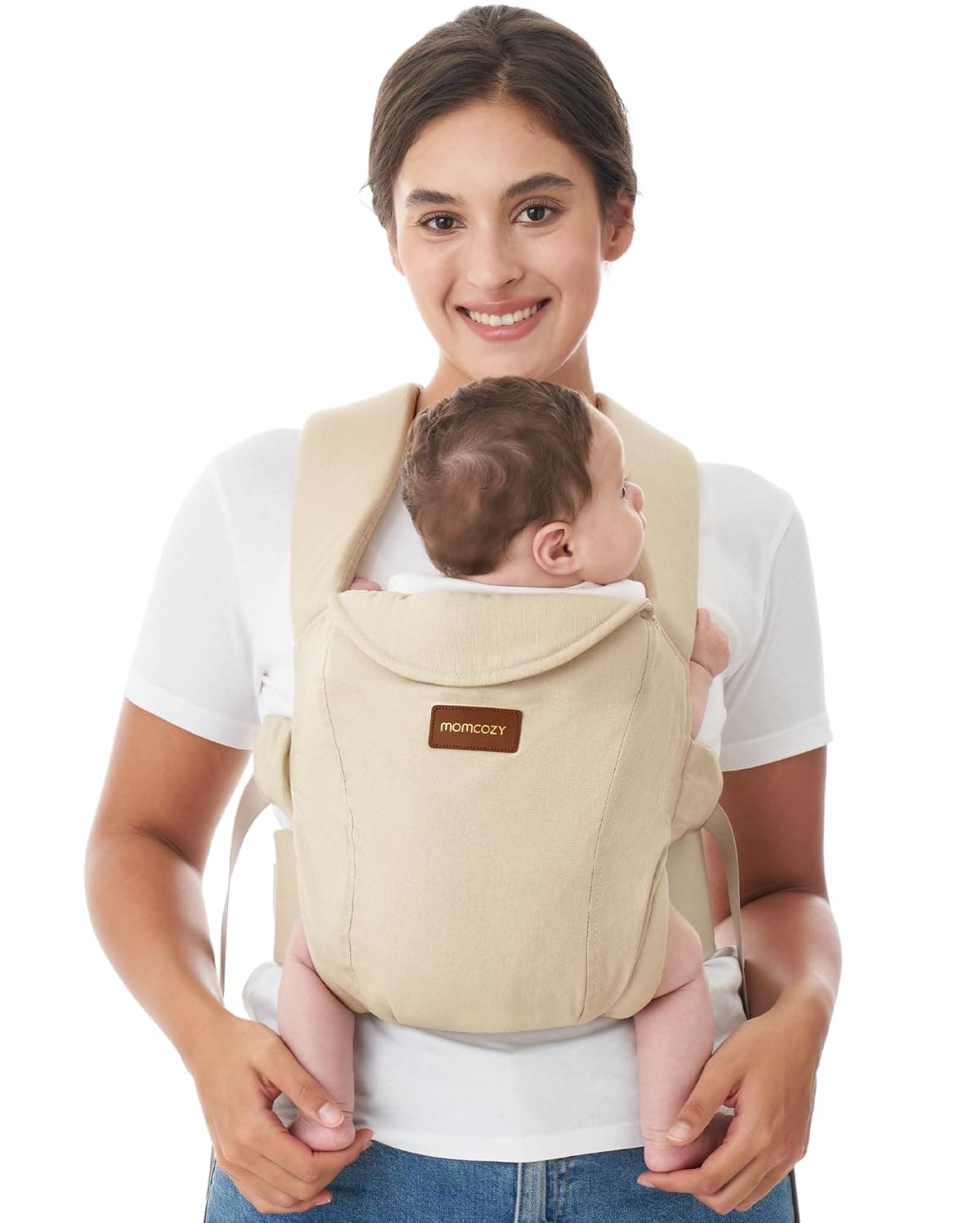 Momcozy Babytrage Neugeborene ab Geburt | Ergonomische Tragehilfe mit Nackenstütze | Leicht & sicher (3-11 kg), Khaki