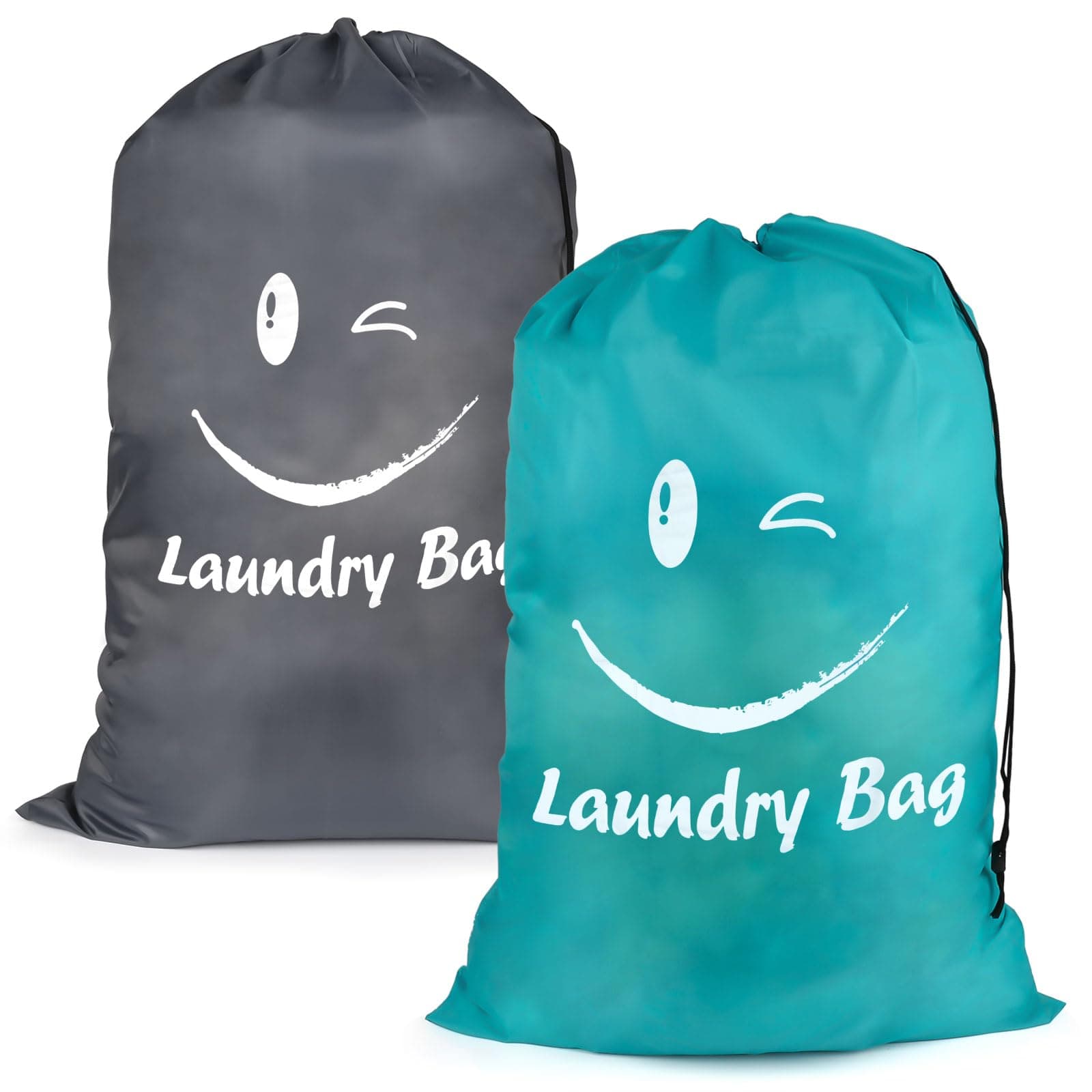 Wäschesack Reise, Groß Faltbarer Schmutzwäsche Wäschesammler, Wasserdicht Wäschebeutel, Kordelzug Wäschebehälter, 61x92 cm, Grau Blau Grau und Blau Smile