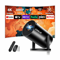 Mini Beamer 4K Projektor Full HD 1080P,Tragbarer Beamer Mit WiFi 6 Bluetooth 5.4,Projektor mit Automatische Trapezialkorrektur,270 ° Drehung Tv Stick/USB / PS5, mit Maus und Fernbedienung,Schwarz Black